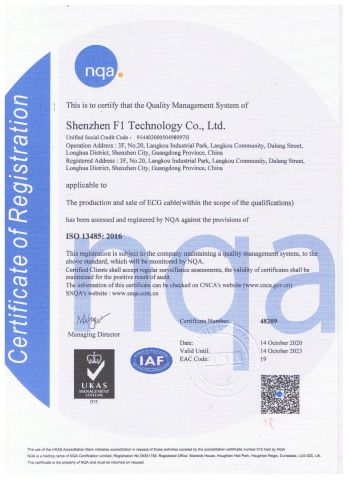 ISO 13485 certificate from Shenzhen F1 Technology Co., Ltd.