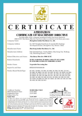 CE03 certificate from Zhucheng Lonkia Co., Ltd