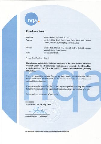 CE certificate from Guangdong Bossay Medical Appliance Co., Ltd.