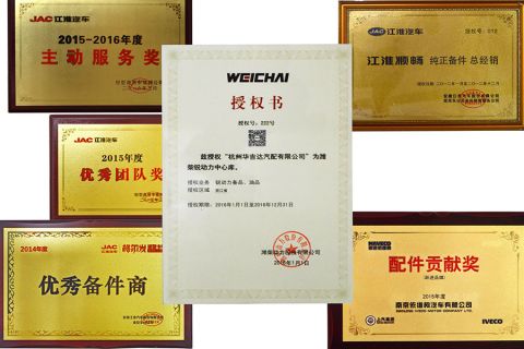 CERTIFICATE FROM JAC AND WEICHAI certificate from Hangzhou Huajida Auto Parts Co., Ltd.