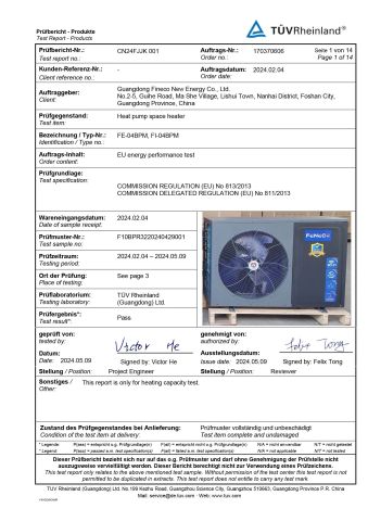 TUV test report certificate from GUANGDONG FINECO NEW ENERGY CO., LTD.