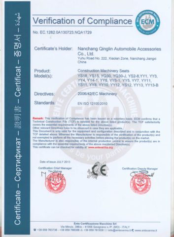 CE Certificate certificate from Nanchang Qinglin Automobile Accessories Co., Ltd.