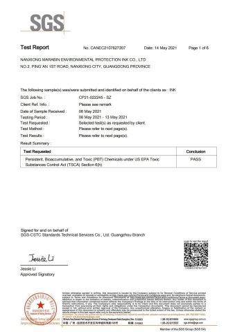 TSCA-SGS certificate from Nanxiong Marabin Ink Co., Ltd.