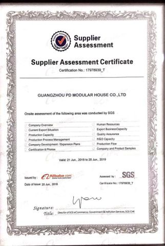 SGS certificate from Guangzhou Perfect Dream Modular House Co., Ltd.