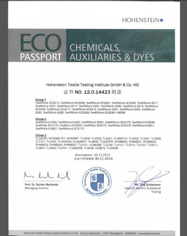 ECO PASSPORT certificate from Dongguan Joy Sports Co., Ltd.