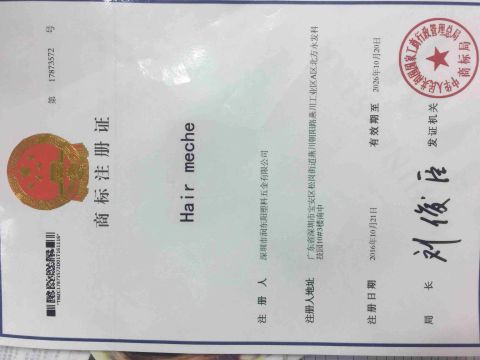 HAIR MECHE certificate from Shenzhen Rundongyang Plastic Hardware Co., Ltd.