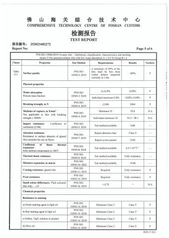 Test report 600x1200-P5 certificate of Foshan Bolcada Building Materials Co., Ltd – certificate photo, supplier certificates section
