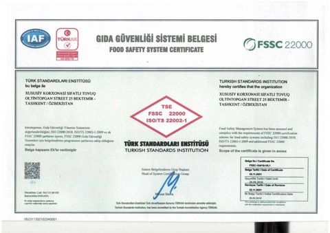 TSE certificate from Orun Trading LLC