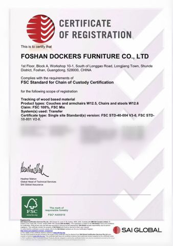FSC certificate of Foshan Dockers Furniture Co., Ltd. – certificate photo, supplier certificates section