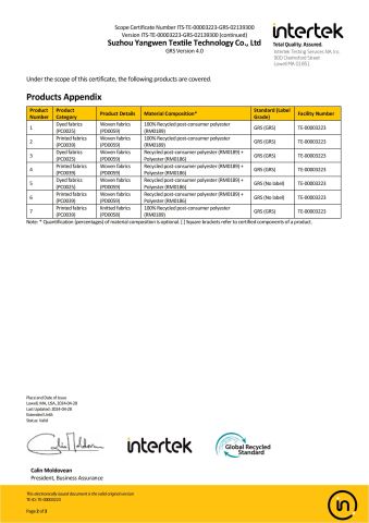Certificates certificate from Suzhou Yangwen Textile Co., Ltd