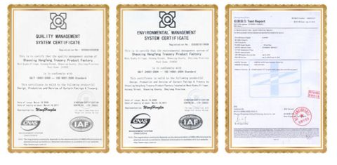 Certificate certificate from SHAOXING KEQIAO HENGFENG CURTAIN FACTORY