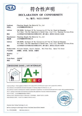 Certificate2 certificate from Shandong Bangde New Material Co., Ltd