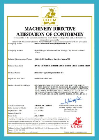 CE certificate from Henan Baixin Machinery Equipment Co., Ltd.