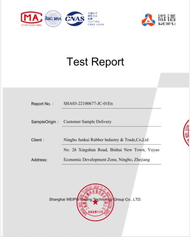 Product Testing certificate of Ningbo Junkai Rubber Industry & Trade Co., Ltd. – certificate photo, supplier certificates section
