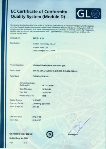 Life Raft EC Certificate certificate from NINGBO MERCE TECHNOLOGY CO., LTD.