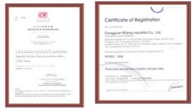 Certificate certificate from Dongguan Riteng Industrial Co., Ltd.