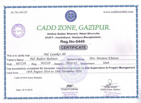 MD LEYAKOT ALI certificate from BMTBD