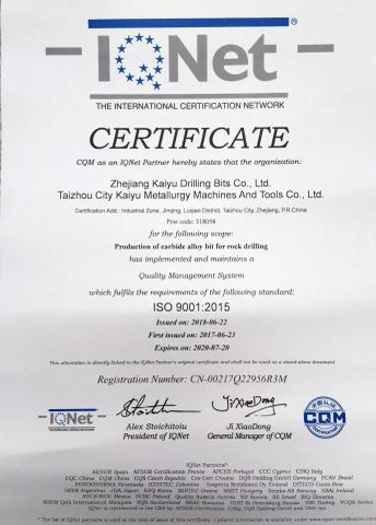 IQNET Quality certificate of Kaiyu (Zhejiang) Drilling Tools Co., Ltd – certificate photo, supplier certificates section
