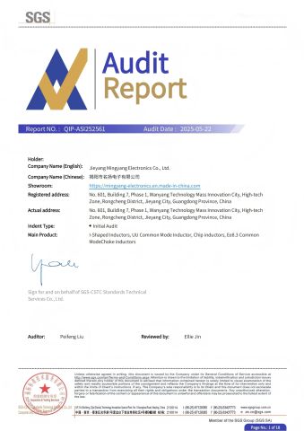 SGS certificate from Jieyang Mingyang Electronics Co., Ltd.