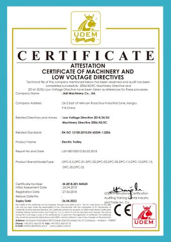 CE certificate of Nanjing Liftor Machinery Co., Ltd. – certificate photo, supplier certificates section