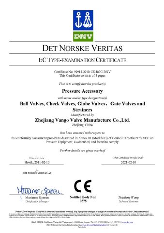 PED 97/23/EC certificate from Vatac Valves Corp.