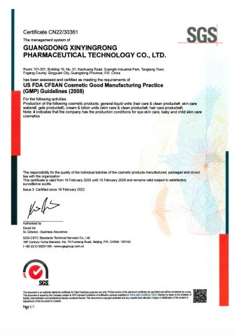 FDA certificate from China Soap Biotechnology (Guangzhou) Co., Limited
