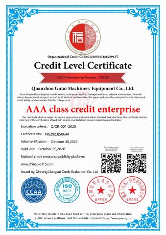 Credit Company certificate from Quanzhou Gutai Machinery Equipment Co., Ltd.