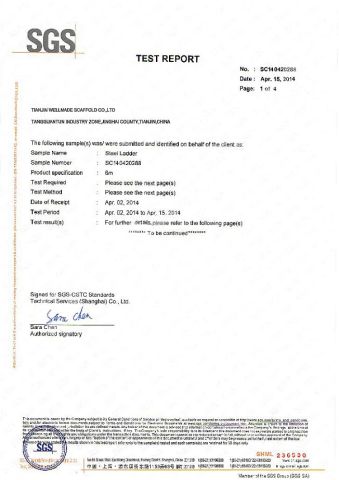 Scaffolding|Scaffold Ladder Certiticate certificate from Nanjing Wellmade Metalwork Co., Ltd.