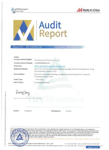 TUV Audit Report certificate from Shandong Auchi Machinery Co., Ltd.