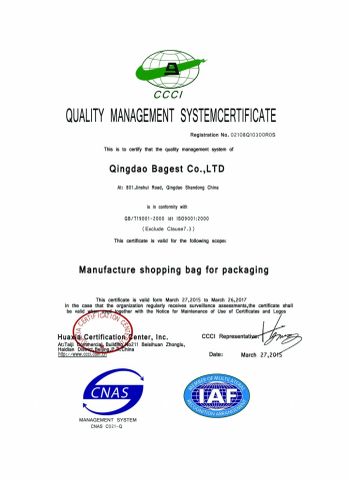 ISO certificate from Qingdao Bagest Co., Ltd.