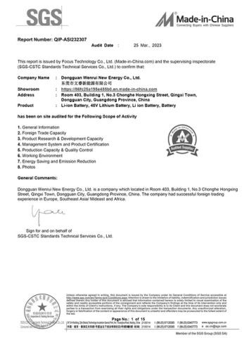 SGS Audit Report for Dongguan Wenrui New Energy Co., Ltd. certificate of Guangdong Wenrui New Energy Co., Ltd. – certificate photo, supplier certificates section