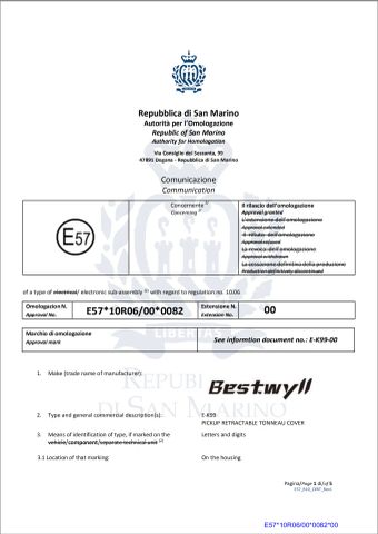 E MARK certificate from Foshan Baitai Auto Accessories Co., Ltd.