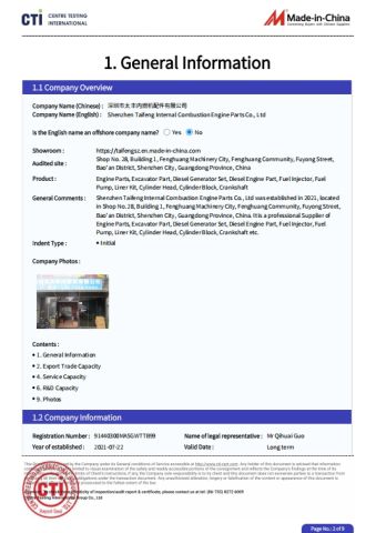Our certificates certificate from Shenzhen Taifeng Internal Combustion Engine Parts Co., Ltd
