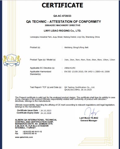 ce certificate from LINYI LEIAO RIGGING CO.,LTD
