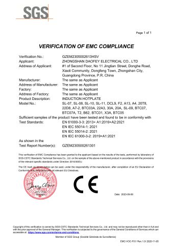 Certificate certificate from Zhongshan Daofey Electrical Co., Ltd.