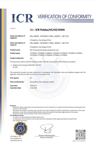 CERTIFICATE Attestation of Conformity certificate from Hallmark International Group Limited