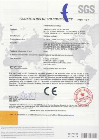 SGS certificate from Jiangsu Xinda Tech Limited