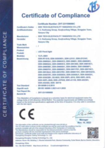 Certificates certificate from Dongguan Chaofan Lamp Manufacturing Co., Ltd.