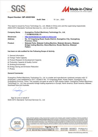 SGS certificates certificate of Guangzhou Perfect Machinery Technology Co., Ltd. – certificate photo, supplier certificates section