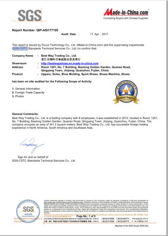 SGS-CSTC SUPPLIER ASSESSMENT REPORT certificate of Quanzhou Bestway Import and Export Co., Ltd. – certificate photo, supplier certificates section
