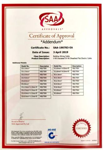 SAA FLAT certificate from Shanghai Kuka Special Cable Co., Ltd.