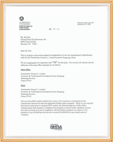 America DOT certificate of Qingdao Greenmaster Industrial Co., Ltd. – certificate photo, supplier certificates section