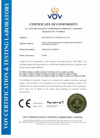 CE of SY7000 certificate of Shanghai Sanyu Industry Co., Ltd. – certificate photo, supplier certificates section