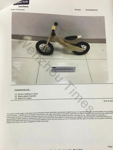 EN71 for Balance Bike certificate from WENZHOU TIMES ARTS&CRAFTS CO., LTD.