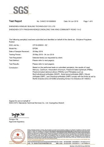 ROHS Test Report certificate from Shenzhen Jiuhong Century Seal Technology Co., Ltd.