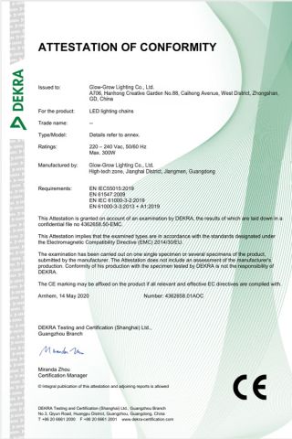 String light CE certificate 1 certificate of Glow-Grow Lighting Co., Ltd. – certificate photo, supplier certificates section