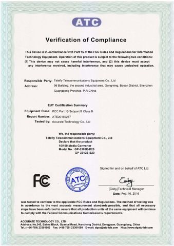 FCC certificate certificate from Telefly Telecommunications Equipment Co., Ltd.
