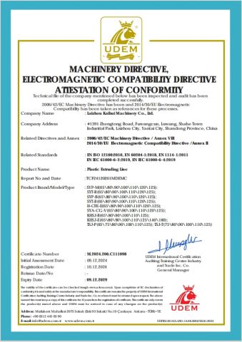 Certificates certificate from Laizhou Kaihui Machinery Co., Ltd.