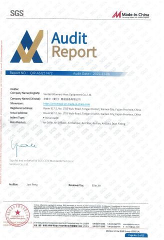SGS Audit certificate from Ventair (Xiamen) Hvac Equipment Co., Ltd.