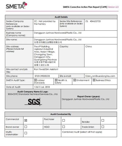 SedEX certificate from Dongguan Jiehao Technology Co., Ltd.